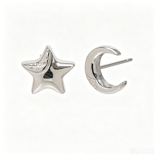 Asymmetrical Star Moon Stud Earrings - SEIYI