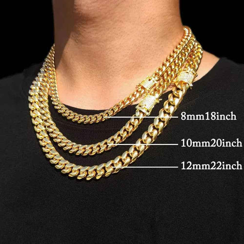 18K Gold Plated Miami Cuban Link Chain Necklace for Men