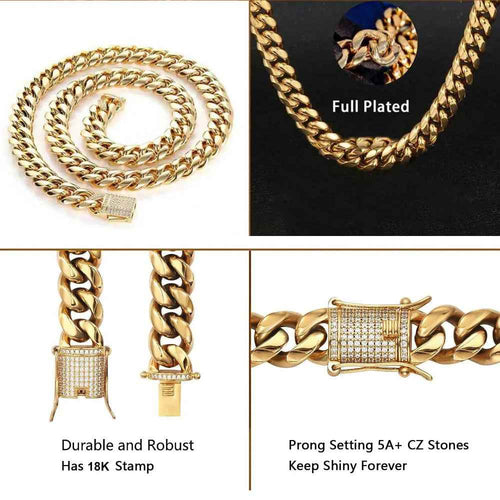 18K Gold Plated Miami Cuban Link Chain Necklace for Men
