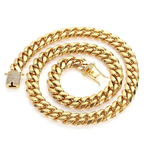 18K Gold Plated Miami Cuban Link Chain Necklace for Men