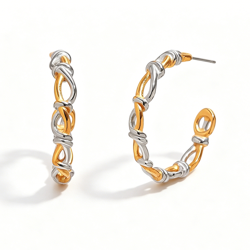 Two-Tone Twisted Knot C Hoop Earrings - SEIYI