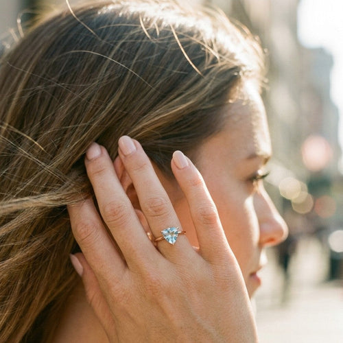 Triangular Green Zircon Solitaire Rose Gold Ring