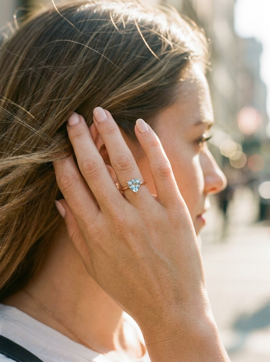 Triangular Green Zircon Solitaire Rose Gold Ring