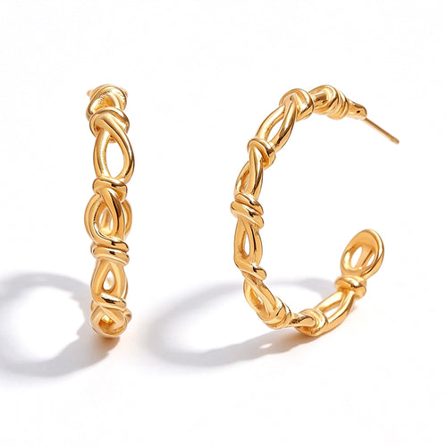 Two-Tone Twisted Knot C Hoop Earrings - SEIYI