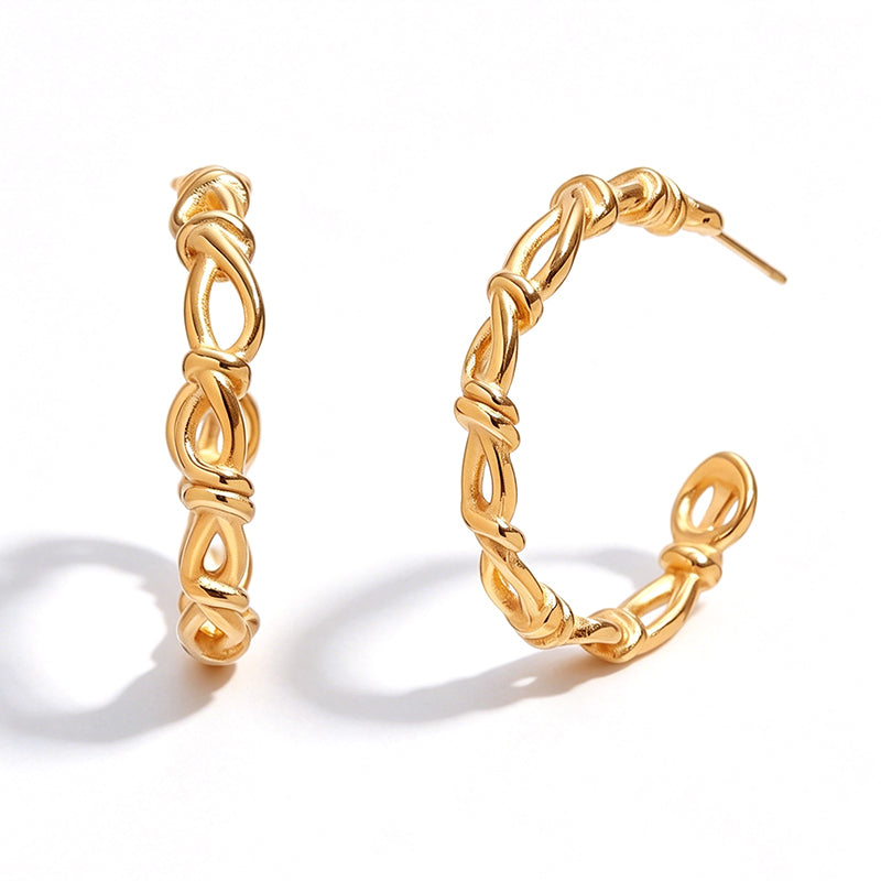 Two-Tone Twisted Knot C Hoop Earrings - SEIYI