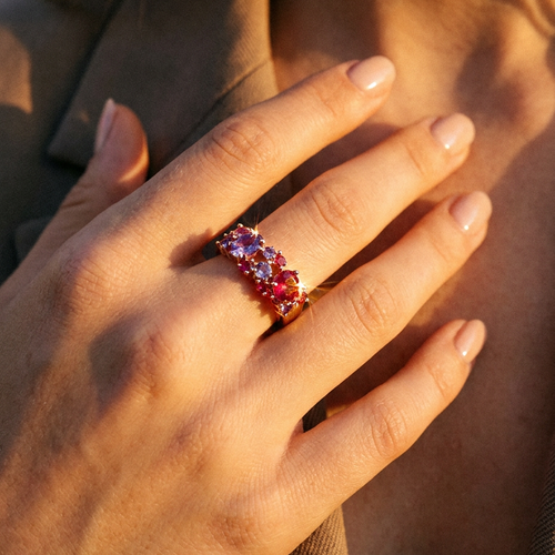 Vintage Purple & Red Zircon Cluster Rose Gold Ring