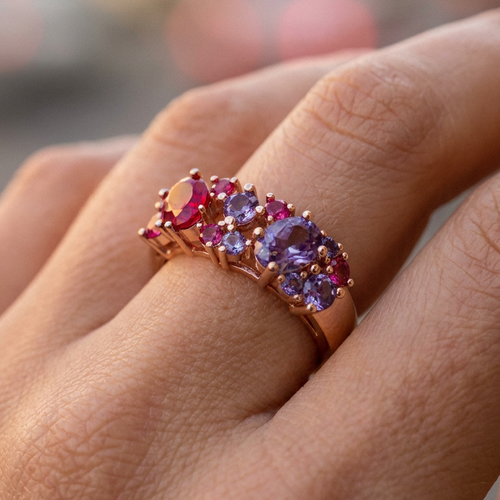Vintage Purple & Red Zircon Cluster Rose Gold Ring