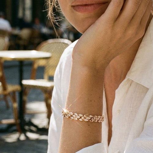 Rose Gold Zircon Pavé Link Bracelet - SEIYI