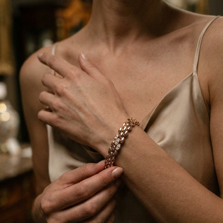 Rose Gold Zircon Pavé Link Bracelet - SEIYI
