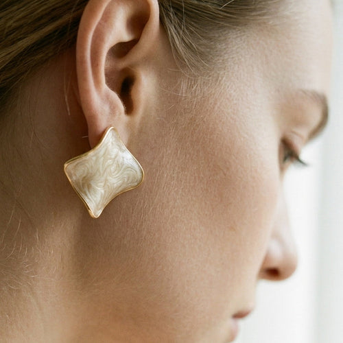 Swirl Enamel Irregular Square Studs - SEIYI