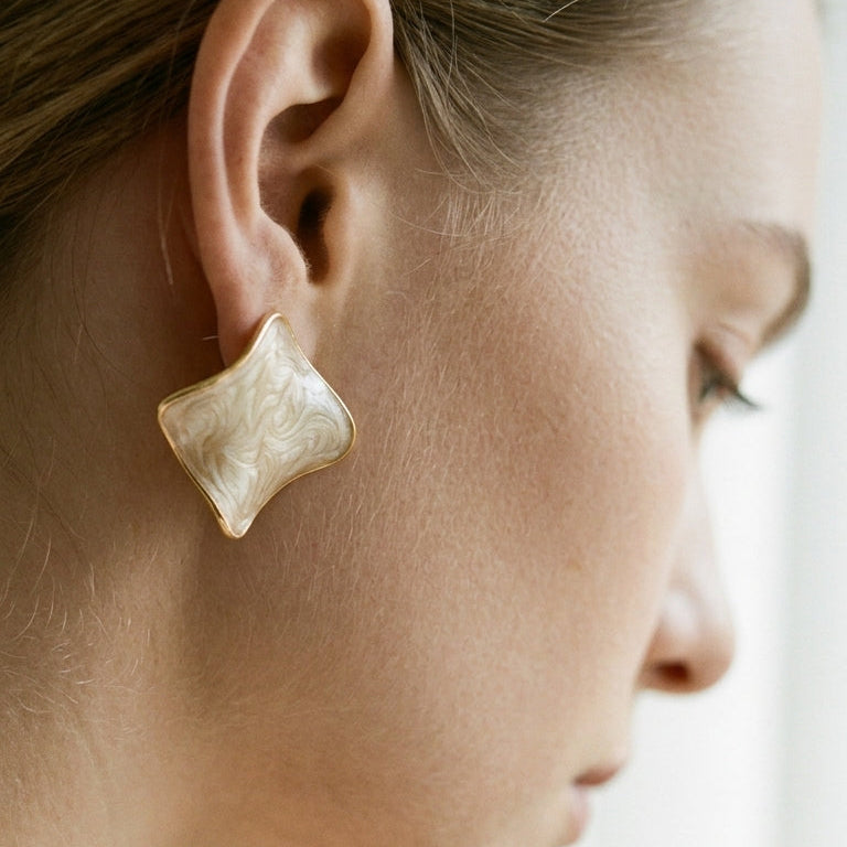 Swirl Enamel Irregular Square Studs - SEIYI
