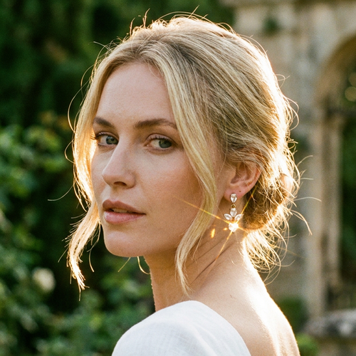 Floral Heart Crystal Drop Earrings - SEIYI