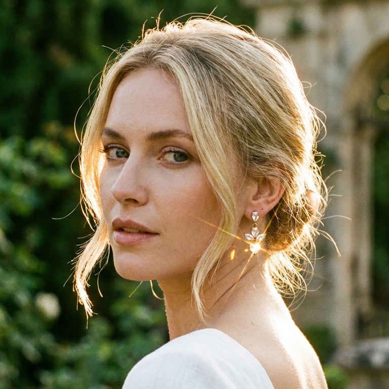 Floral Heart Crystal Drop Earrings - SEIYI