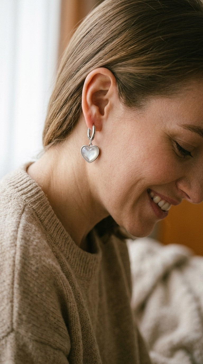 Iridescent Heart Drop Hoop Earrings