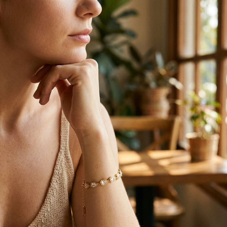 Teardrop Crystal Linked Bracelet - SEIYI