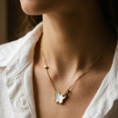 Shell Inlay Zircon Heart Butterfly Pendant Necklace - SEIYI