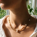 Layered Pearl Snake Chain Necklace - SEIYI