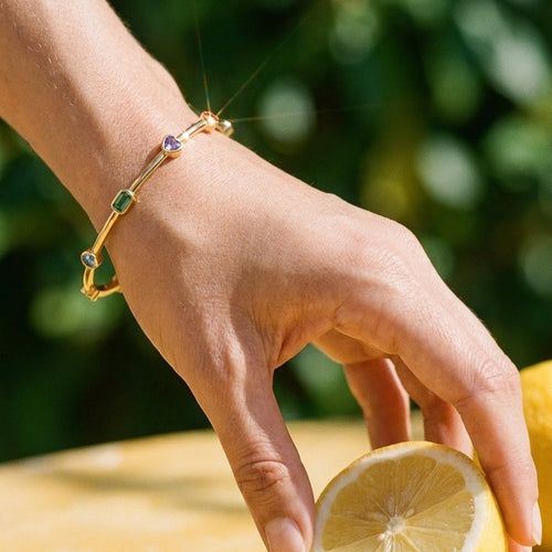 Scattered Oval Zircon Thin Bangle - SEIYI