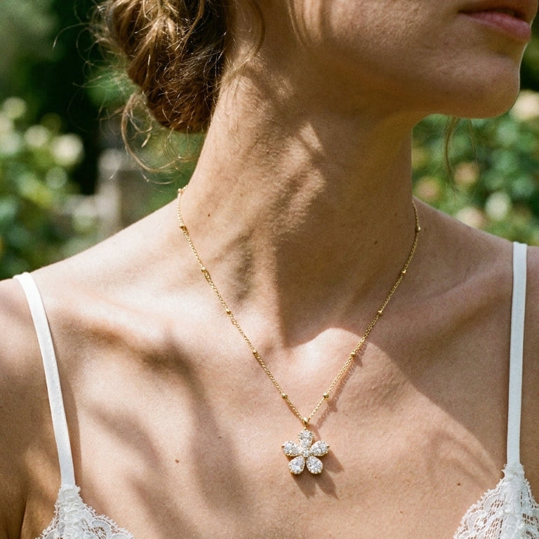 Crystal Flower Pendant Necklace