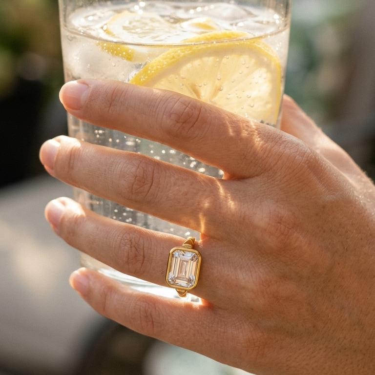 Emerald Cut Stone Bezel Ring