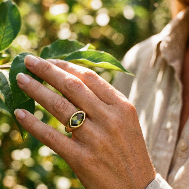 Marquise Stone Dome Signet Ring