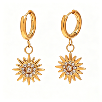 Sunburst Crystal Drop Huggie Hoop Earrings