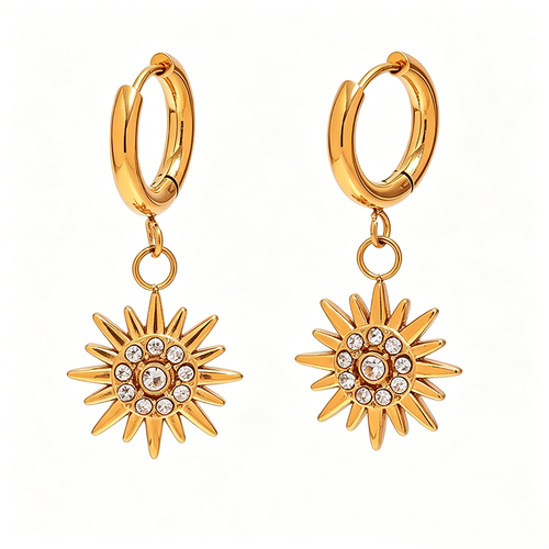 Sunburst Crystal Drop Huggie Hoop Earrings - SEIYI