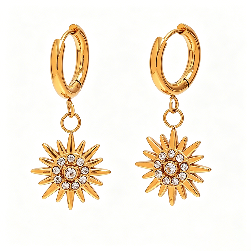 Sunburst Crystal Drop Huggie Hoop Earrings - SEIYI