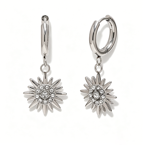 Sunburst Crystal Drop Huggie Hoop Earrings - SEIYI