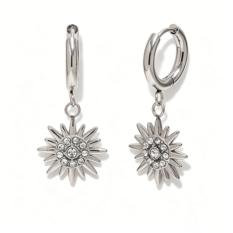 Sunburst Crystal Drop Huggie Hoop Earrings - SEIYI