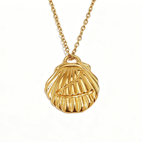 Textured Seashell Pendant Necklace - SEIYI