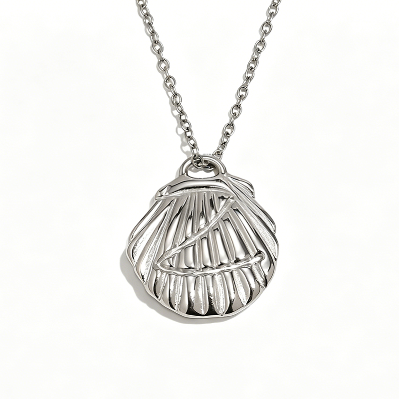 Textured Seashell Pendant Necklace - SEIYI