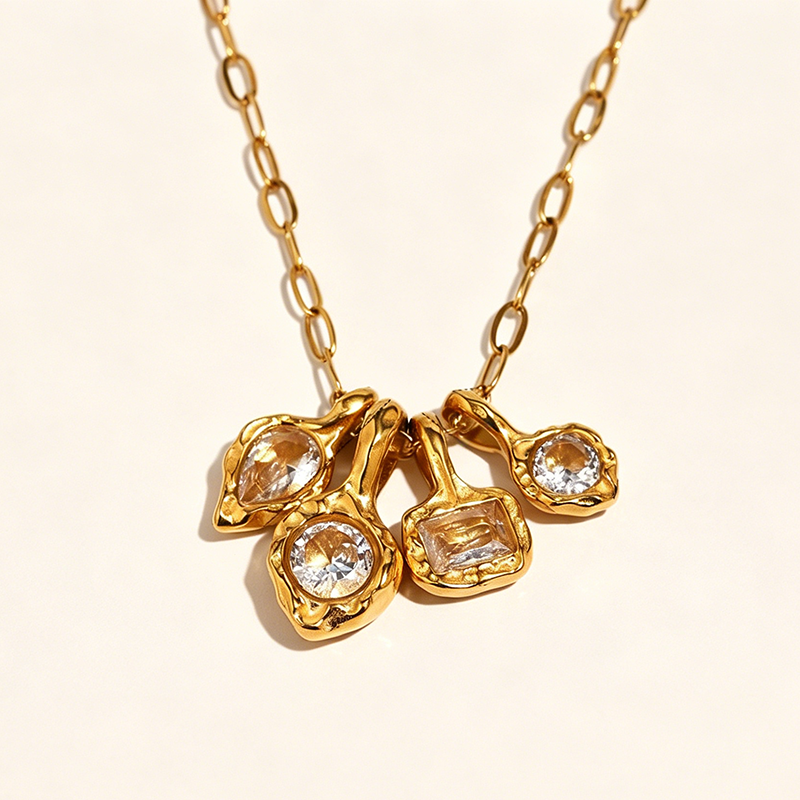 Hammered Multi Crystal Paperclip Necklace - SEIYI