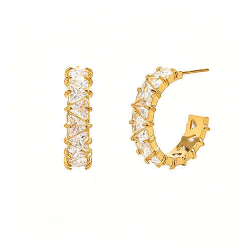Triangular Crystal C-Hoop Earrings - SEIYI