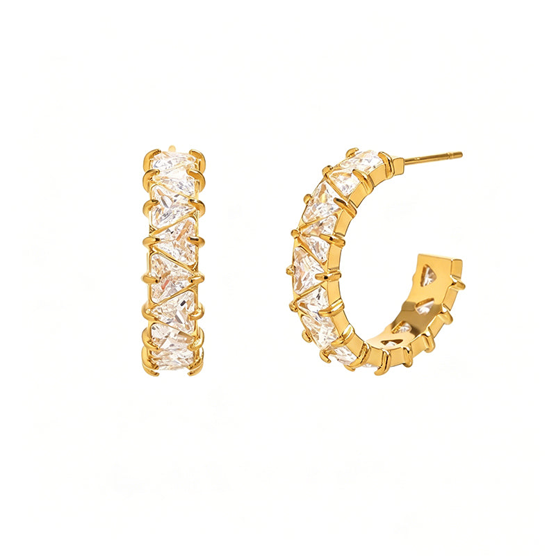 Triangular Crystal C-Hoop Earrings - SEIYI
