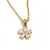Pear Cut Crystal Flower Necklace