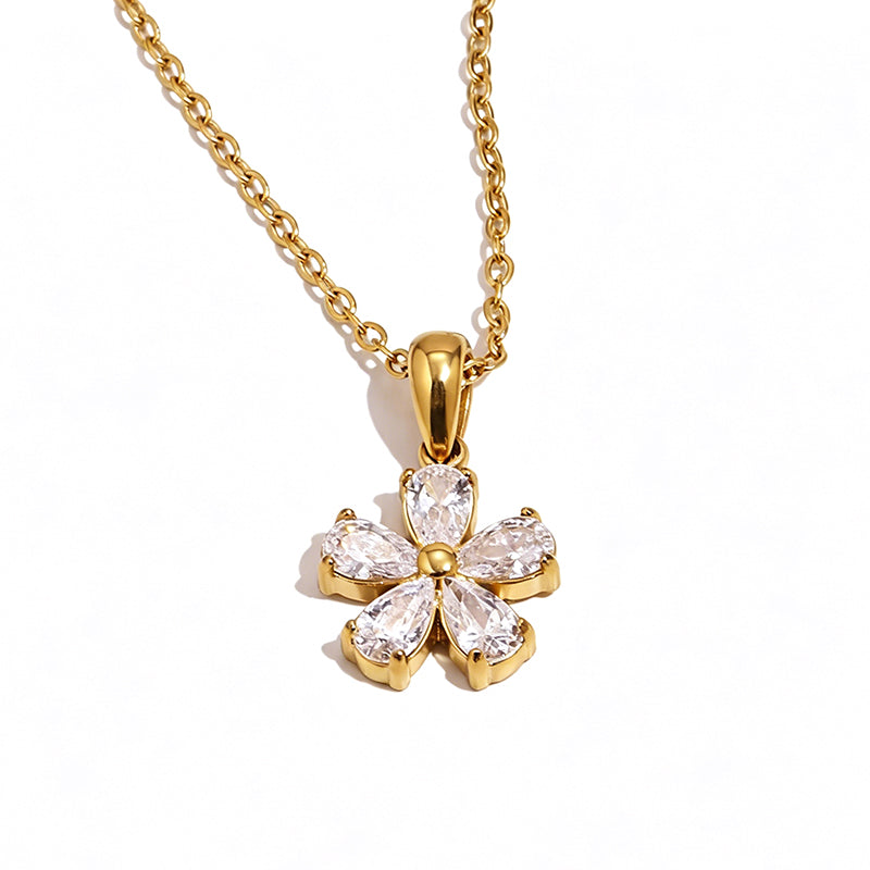 Pear Cut Crystal Flower Necklace - SEIYI