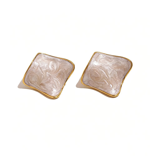 Swirl Enamel Irregular Square Studs - SEIYI