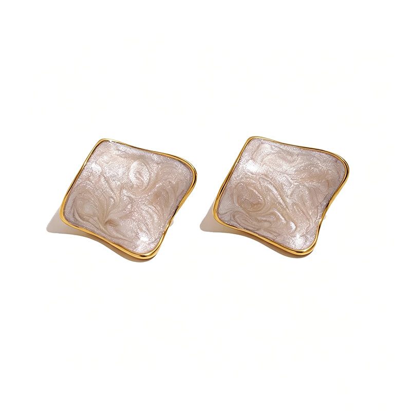 Swirl Enamel Irregular Square Studs - SEIYI
