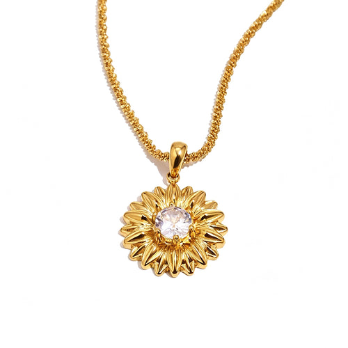 Sunflower Colored Zircon Pendant Necklace - SEIYI