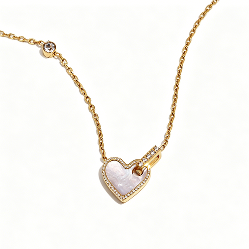 Shell Inlay Zircon Heart Butterfly Pendant Necklace - SEIYI