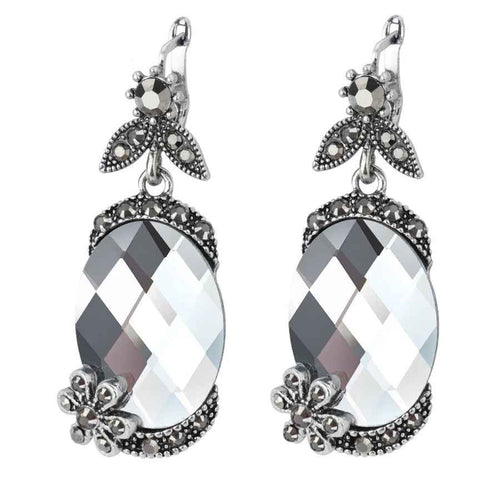 Antique Tibetan Silver Flower Big Drop Earrings