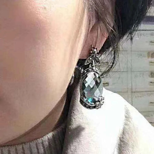 Antique Tibetan Silver Flower Big Drop Earrings