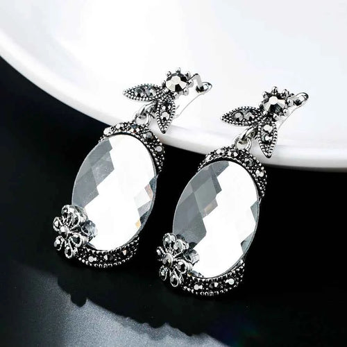 Antique Tibetan Silver Flower Big Drop Earrings