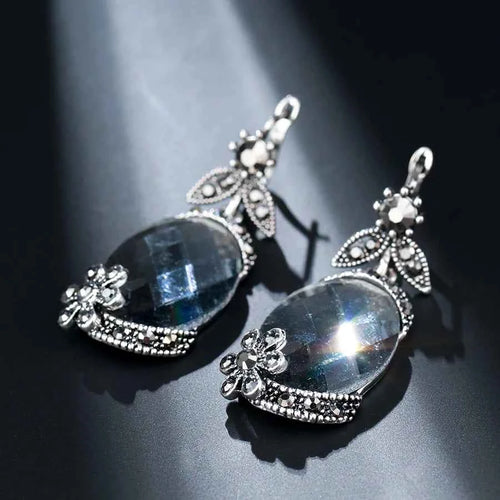 Antique Tibetan Silver Flower Big Drop Earrings