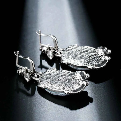 Antique Tibetan Silver Flower Big Drop Earrings
