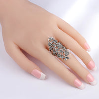 Antique Tibetan Silver Gray Crystal Flower Ring