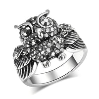 Bright Black Crystal Owl Ring