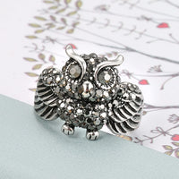 Bright Black Crystal Owl Ring