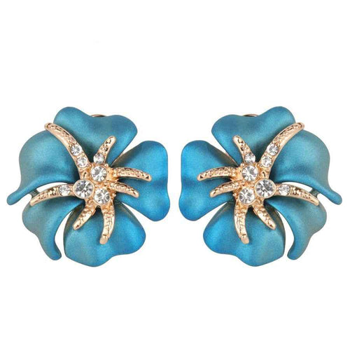 Blue Enamel Rose Crystal Earrings